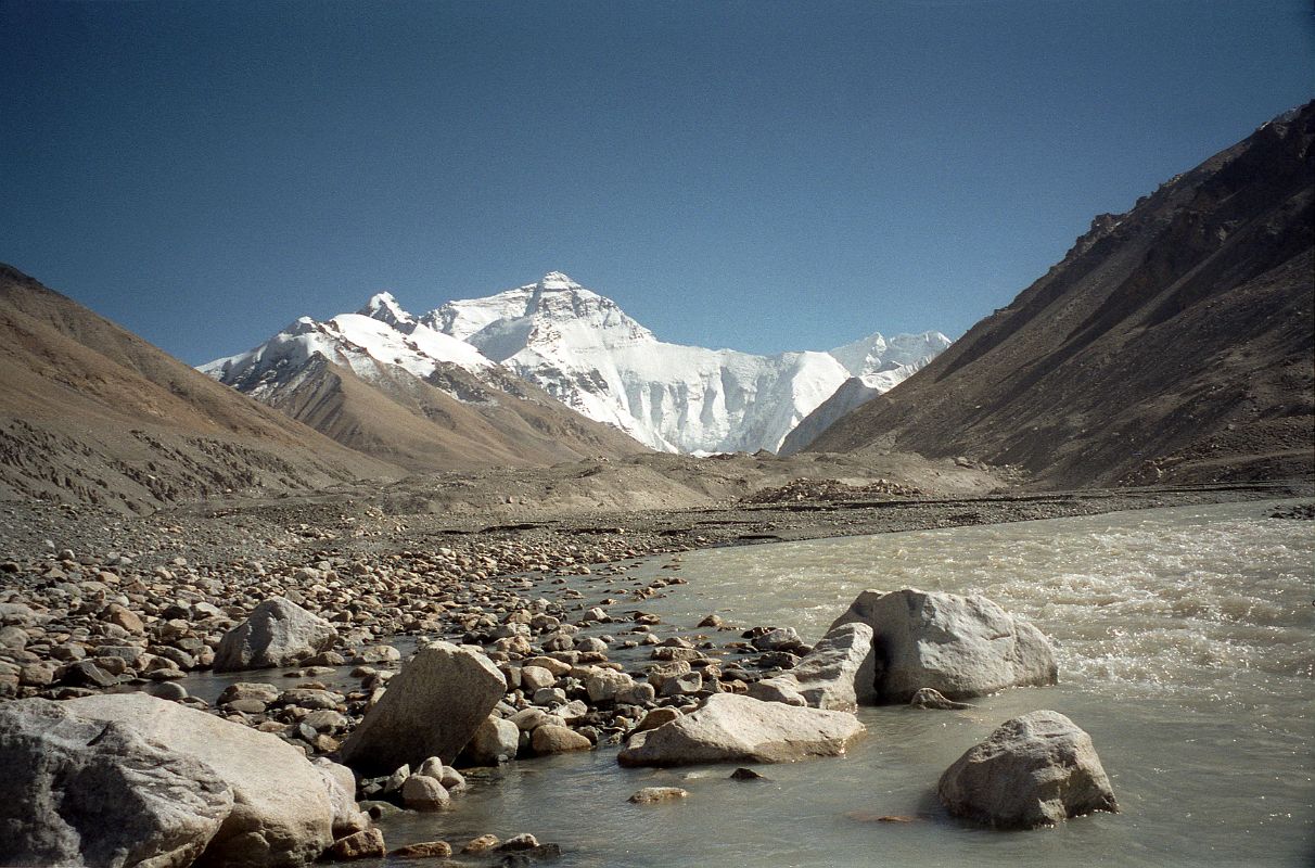 21 Stream Flowing From Rongbuk Glacier At Everest North Base Camp With Everest North Face Behind